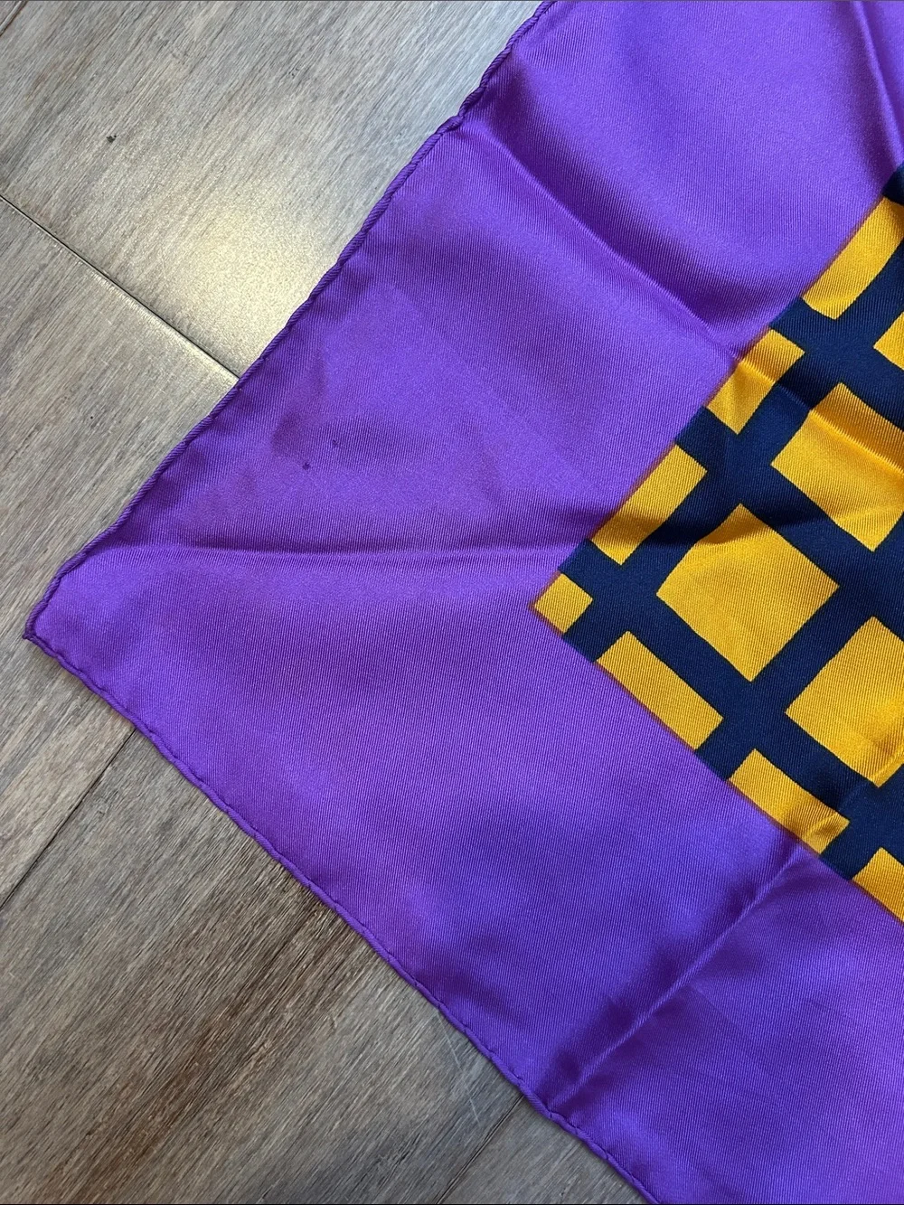 VTG Michel Swiss Purple and Yellow Grid Silk Scarf made in France square